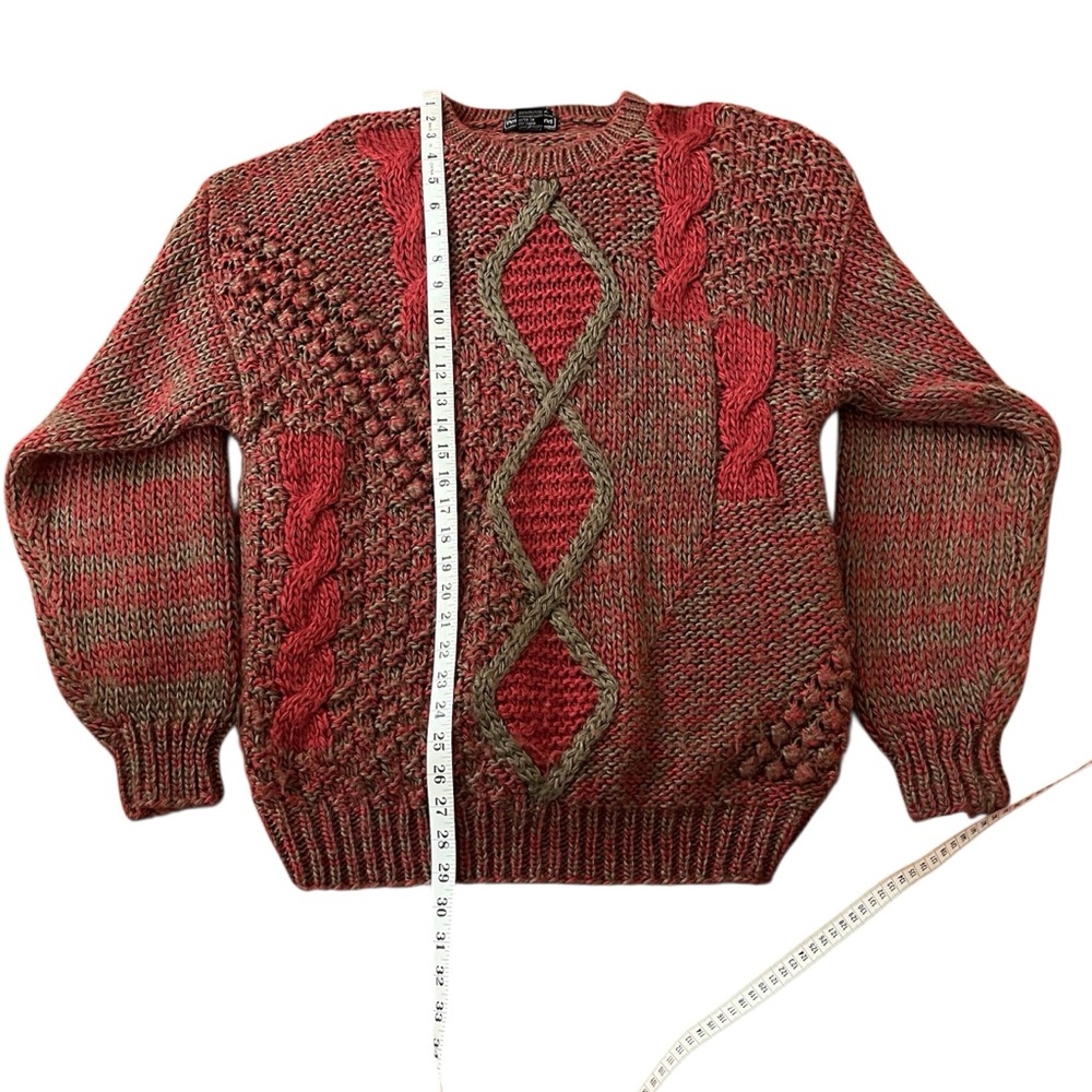 Peter England Red And Gray Patterned Crewneck Swe… - image 3